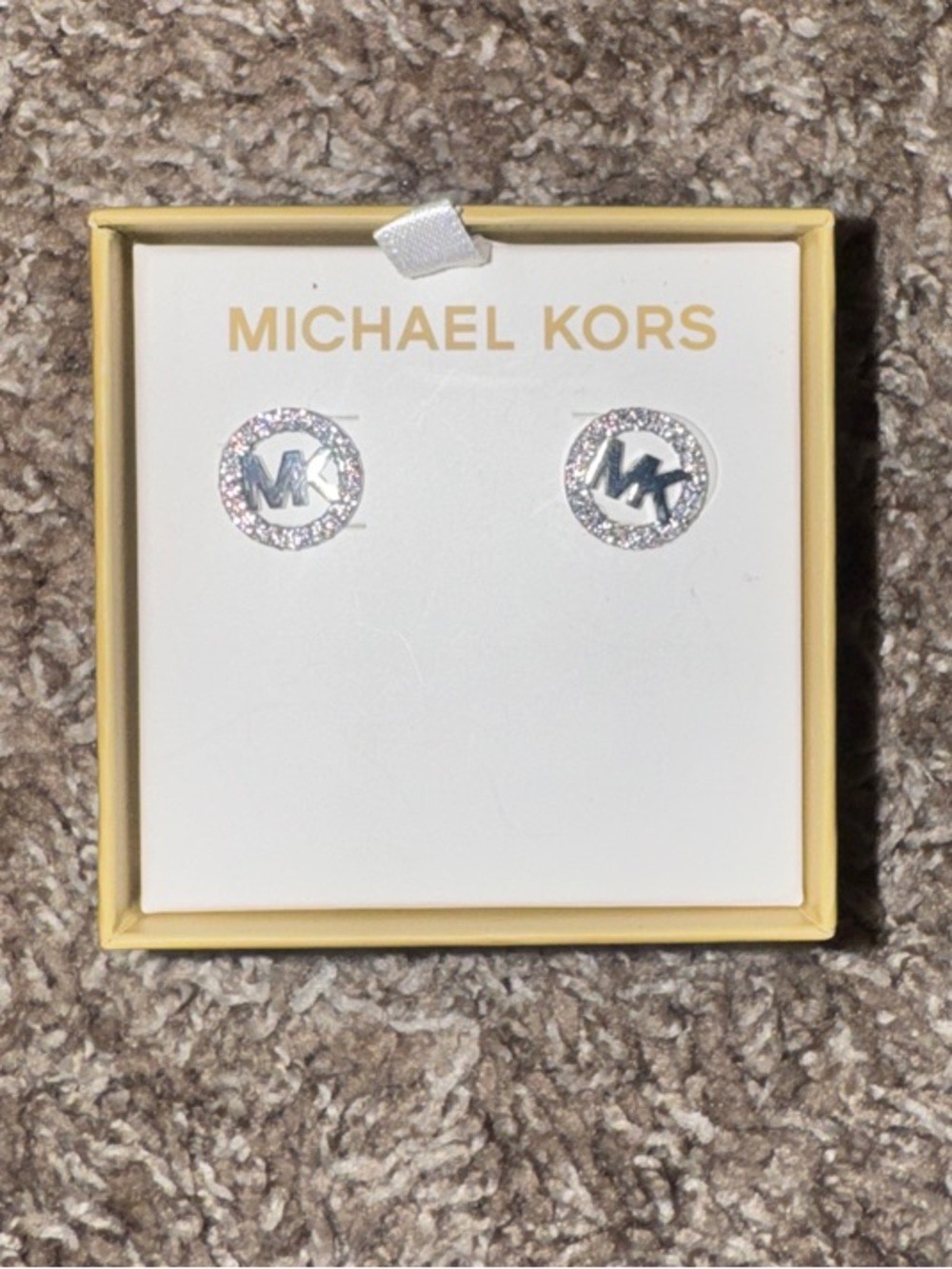 Michael Kors Silver Crystal MK Logo Stud Earrings